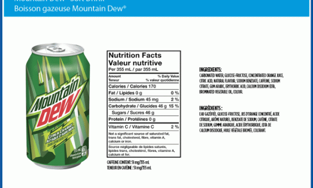 Nutrition facts for mtn dew